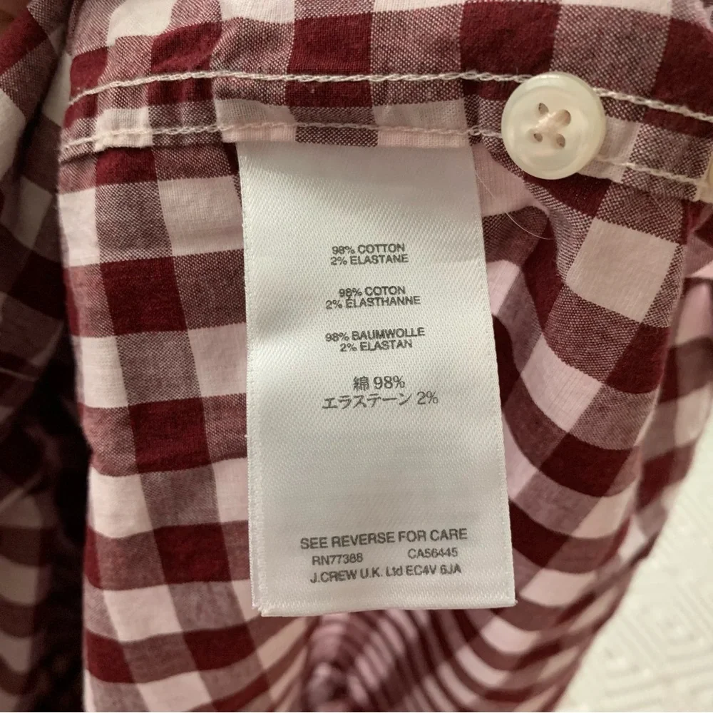J. Crew Plaid Gingham Checkered Long Sleeve Button Down Men's Red Shirt Large
